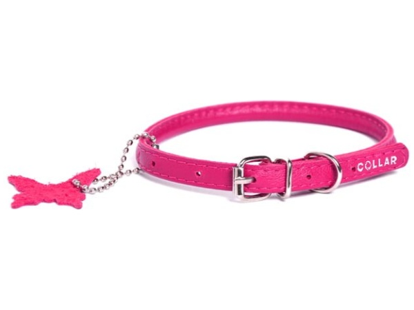 Waudog rundsyet læder halsbånd, 33-41cm, pink