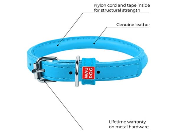 Waudog rundsyet læder halsbånd, blå