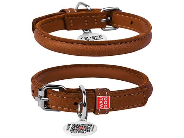 Waudog Soft rundsyet læder halsbånd, brun