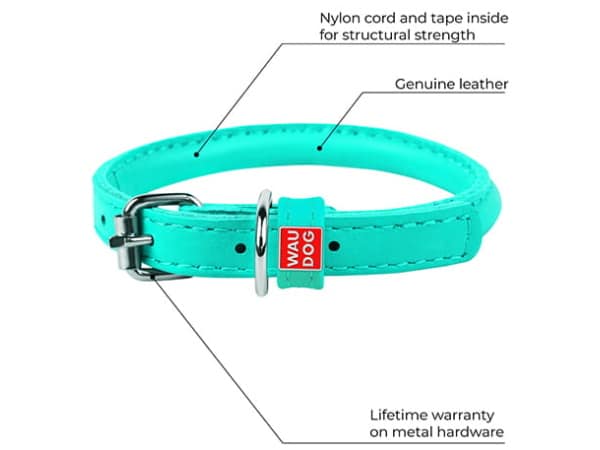 Waudog rundsyet læder halsbånd, mint