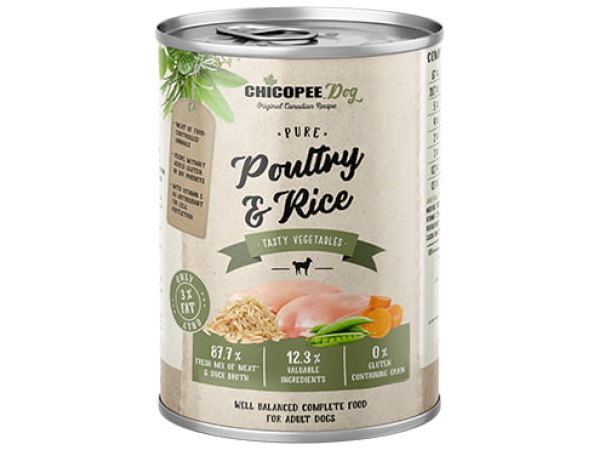 Chicopee Dog Pure Fjerkræ & Ris, 400g